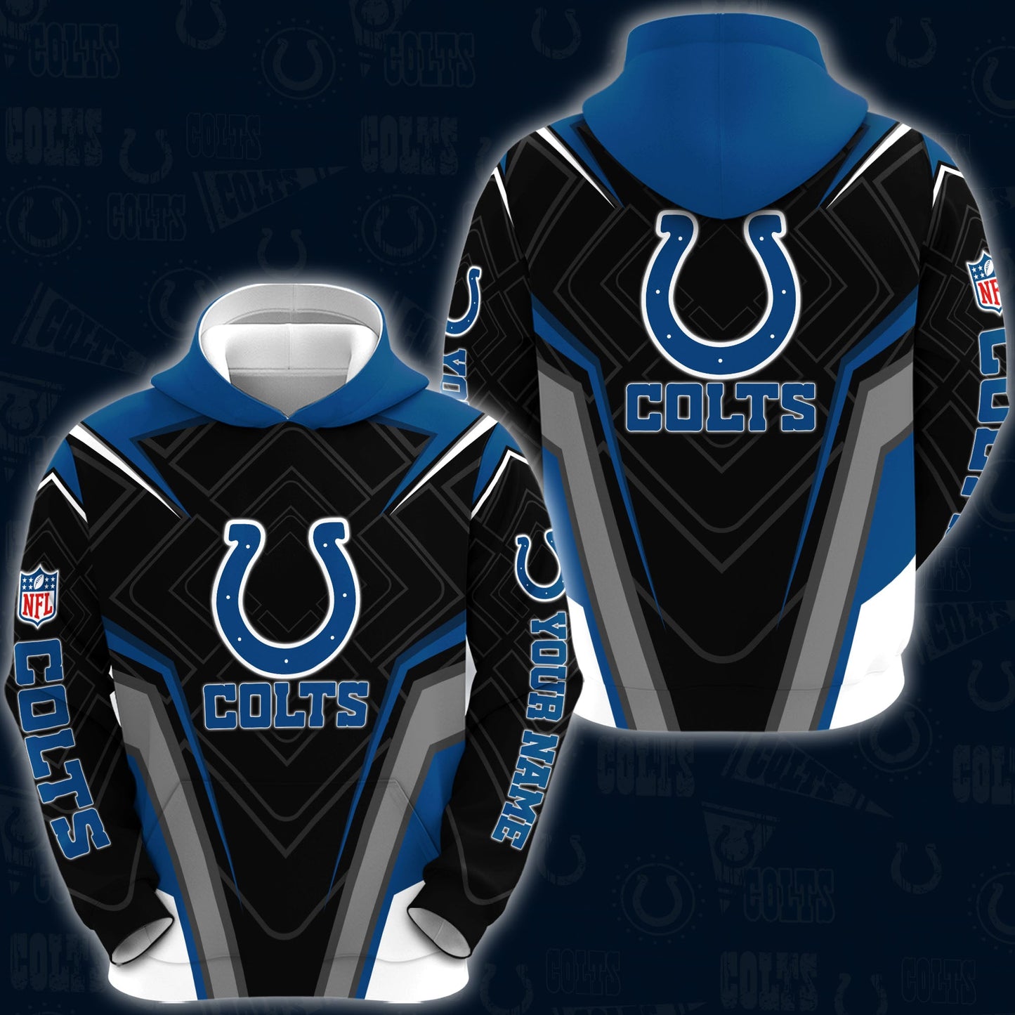 Indianapolis Colts Combo Hoodie And Sweatpants Custom Your Name, Sport Hoodie Sweatpants Set, Sport Gifts For Fans ETRG-62591