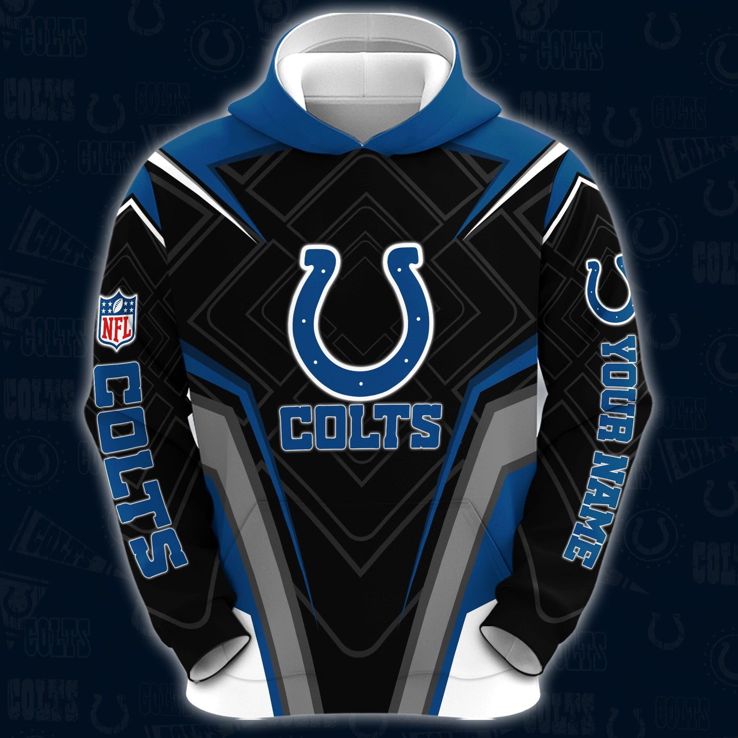 Indianapolis Colts Combo Hoodie And Sweatpants Custom Your Name, Sport Hoodie Sweatpants Set, Sport Gifts For Fans ETRG-62591