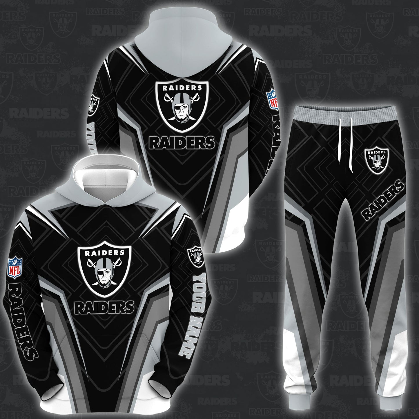 5 Best Selling Las Vegas Raiders Combo Hoodie And Sweatpants Custom Your Name, Sport Hoodie Sweatpants Set, Sport Gifts For Fans ETRG-62591
