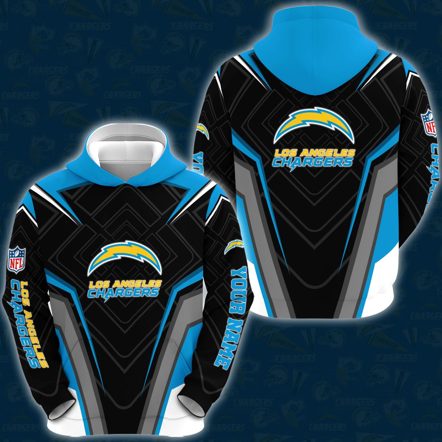 Los Angeles Chargers Combo Hoodie And Sweatpants Custom Your Name, Sport Hoodie Sweatpants Set, Sport Gifts For Fans ETRG-62591