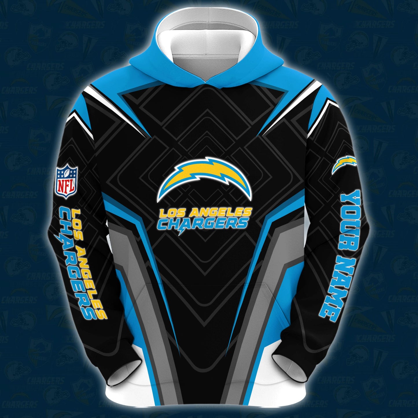 Los Angeles Chargers Combo Hoodie And Sweatpants Custom Your Name, Sport Hoodie Sweatpants Set, Sport Gifts For Fans ETRG-62591