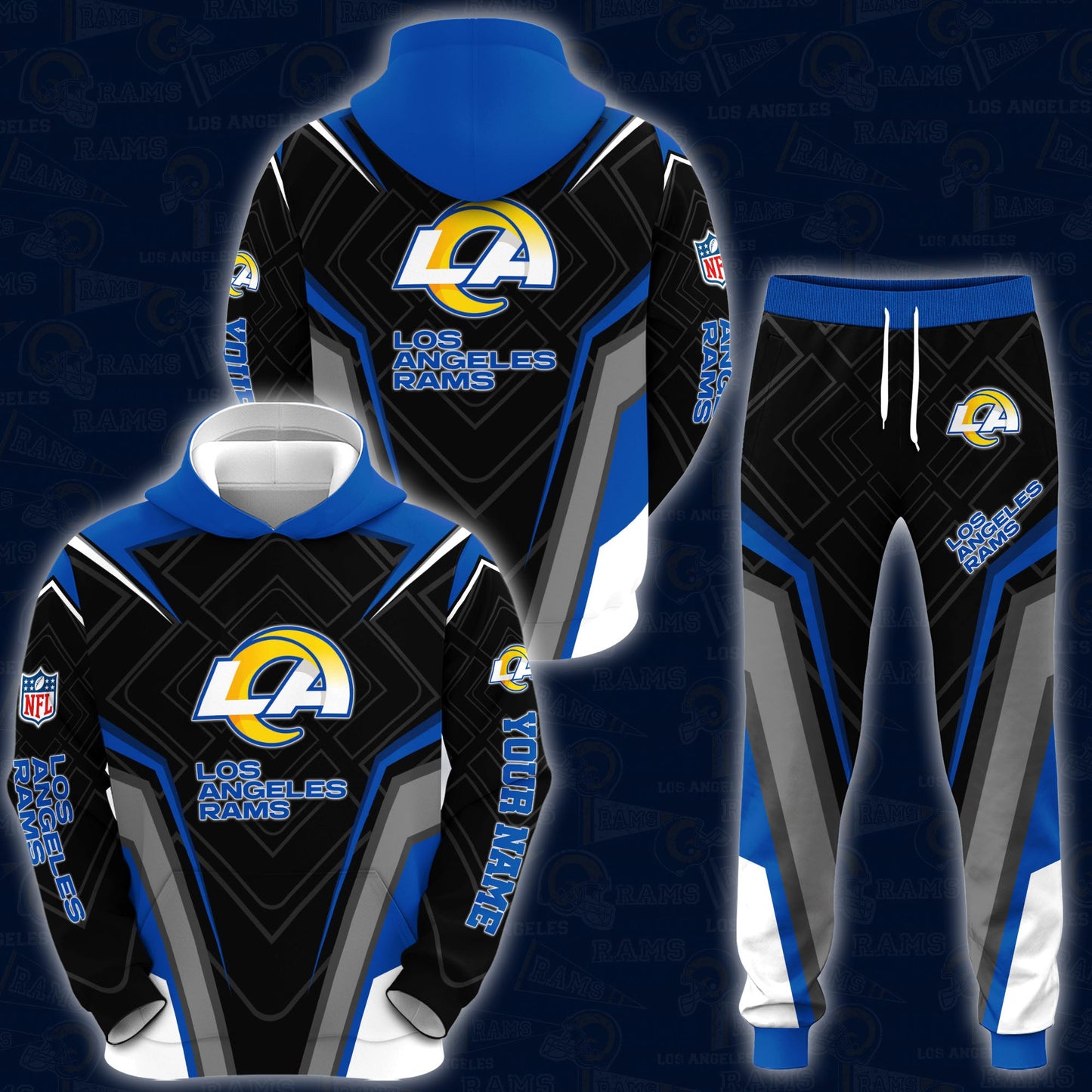 Los Angeles Rams Combo Hoodie And Sweatpants Custom Your Name, Sport Hoodie Sweatpants Set, Sport Gifts For Fans ETRG-62591