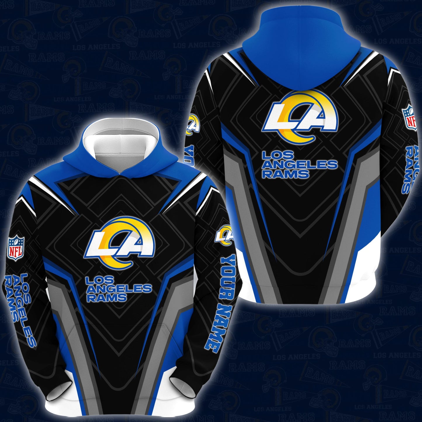 Los Angeles Rams Combo Hoodie And Sweatpants Custom Your Name, Sport Hoodie Sweatpants Set, Sport Gifts For Fans ETRG-62591