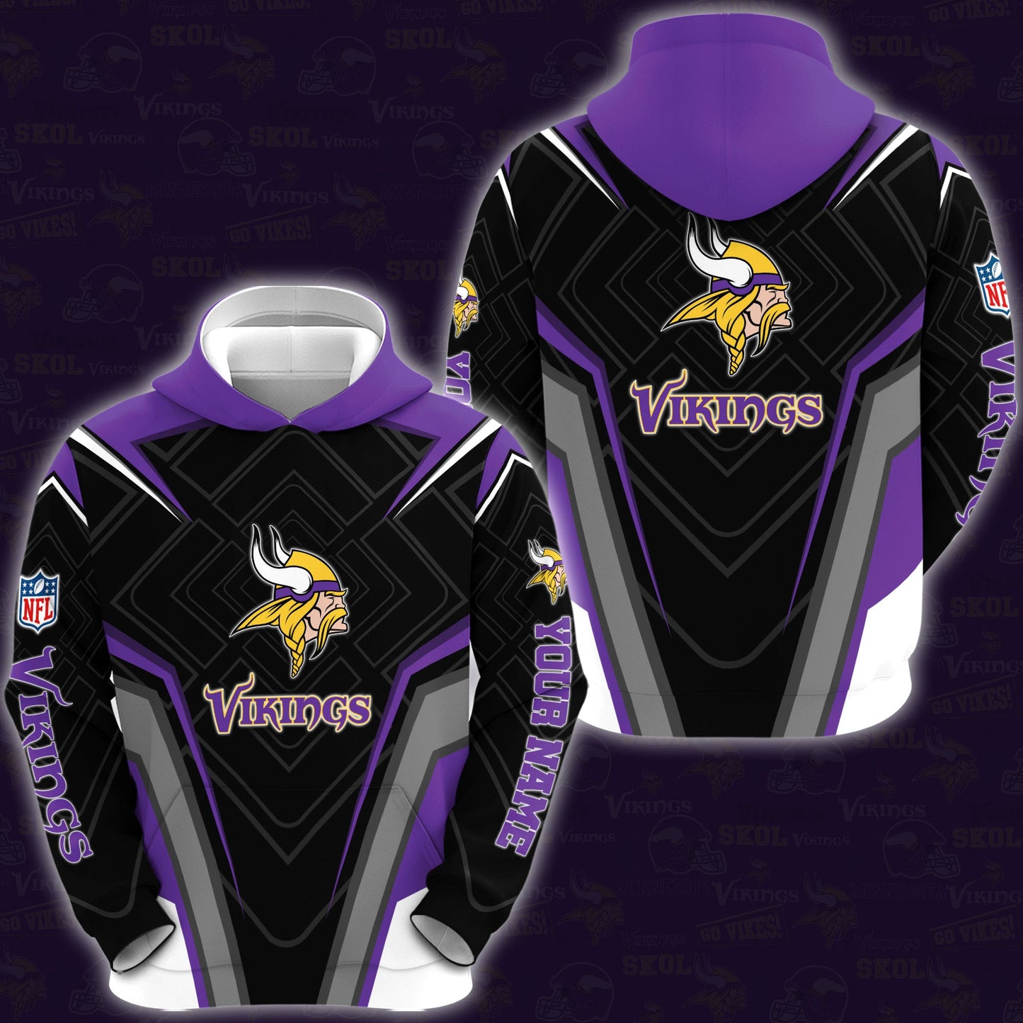 Minnesota Vikings Combo Hoodie And Sweatpants Custom Your Name, Sport Hoodie Sweatpants Set, Sport Gifts For Fans ETRG-62591