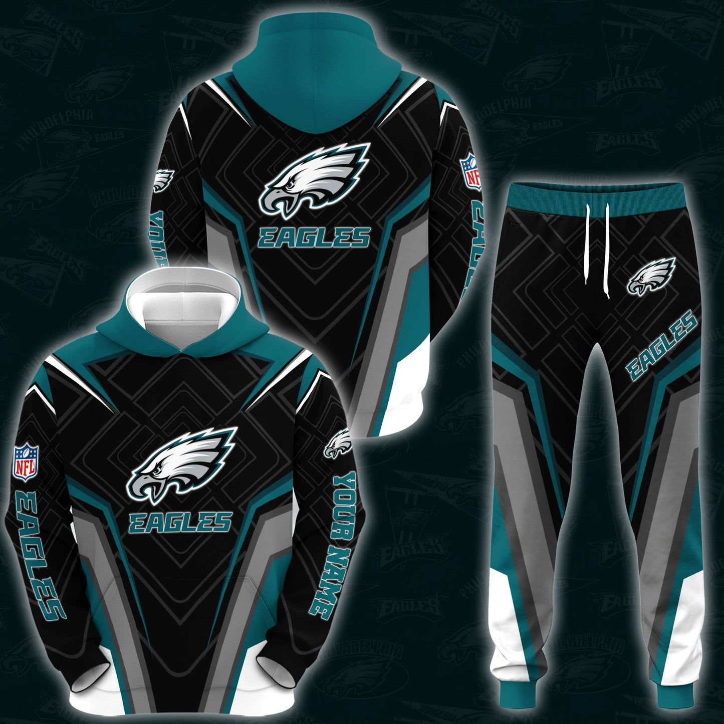 4 Best Selling Philadelphia Eagles Combo Hoodie And Sweatpants Custom Your Name, Sport Hoodie Sweatpants Set, Sport Gifts For Fans ETRG-62591