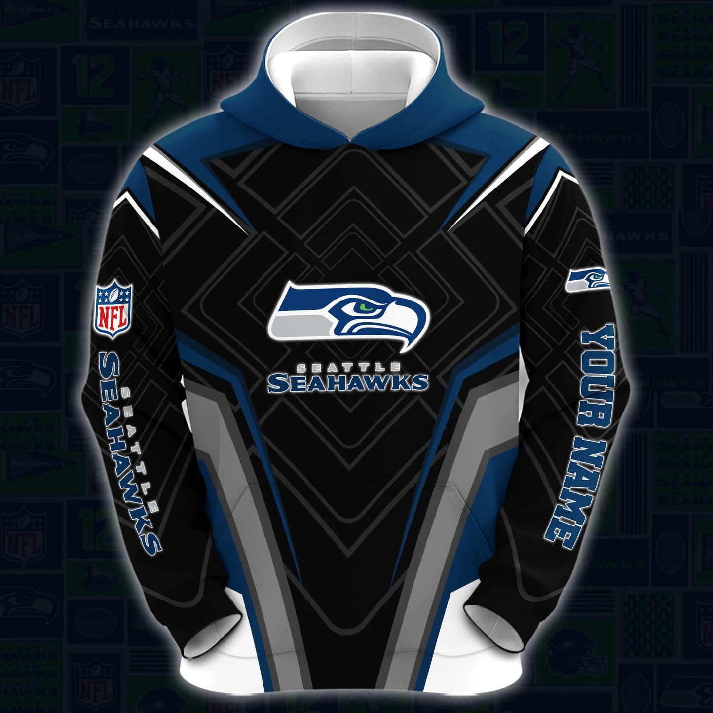 Seattle Seahawks Combo Hoodie And Sweatpants Custom Your Name, Sport Hoodie Sweatpants Set, Sport Gifts For Fans ETRG-62591