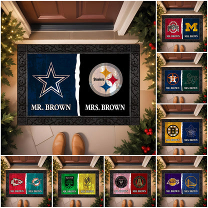 House Divided Doormat Custom Husband, Wife Name And Choose Your Team, Gift For Family ETRG-62671