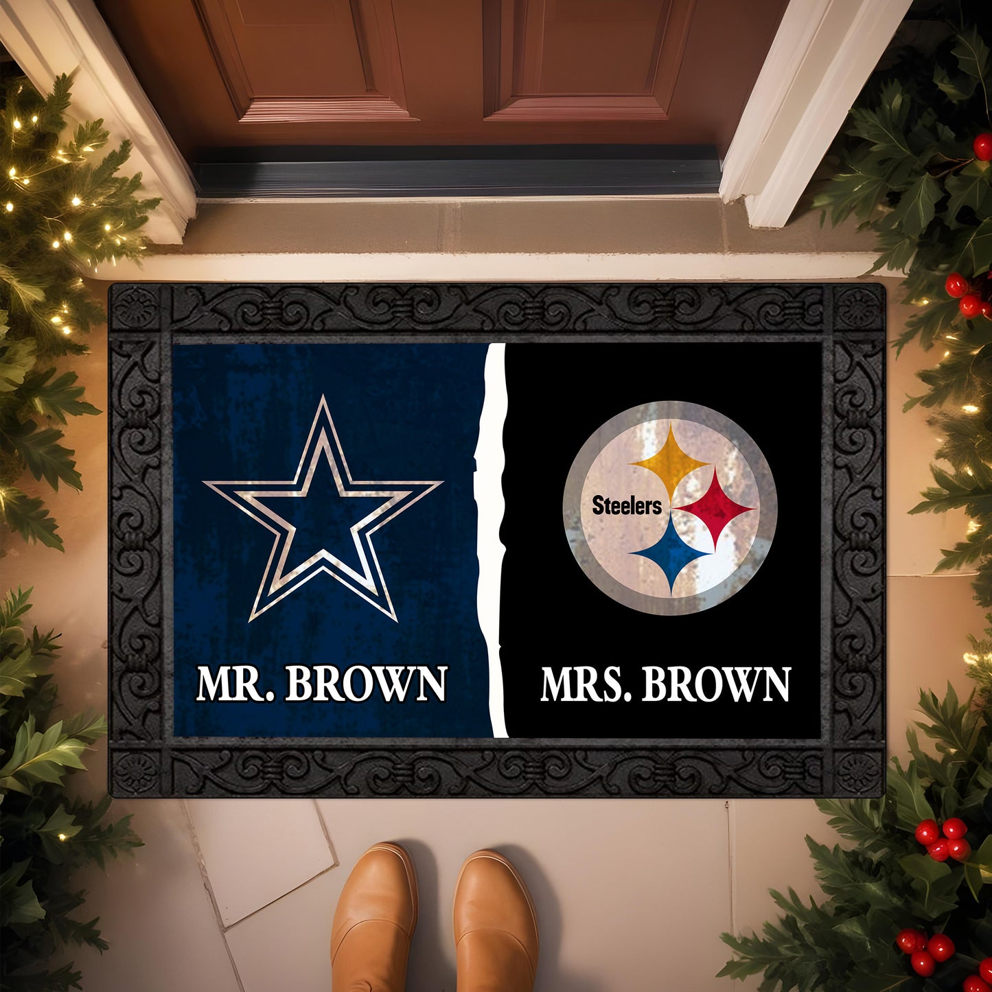 House Divided Doormat Custom Husband, Wife Name And Choose Your Team, Gift For Family ETRG-62671