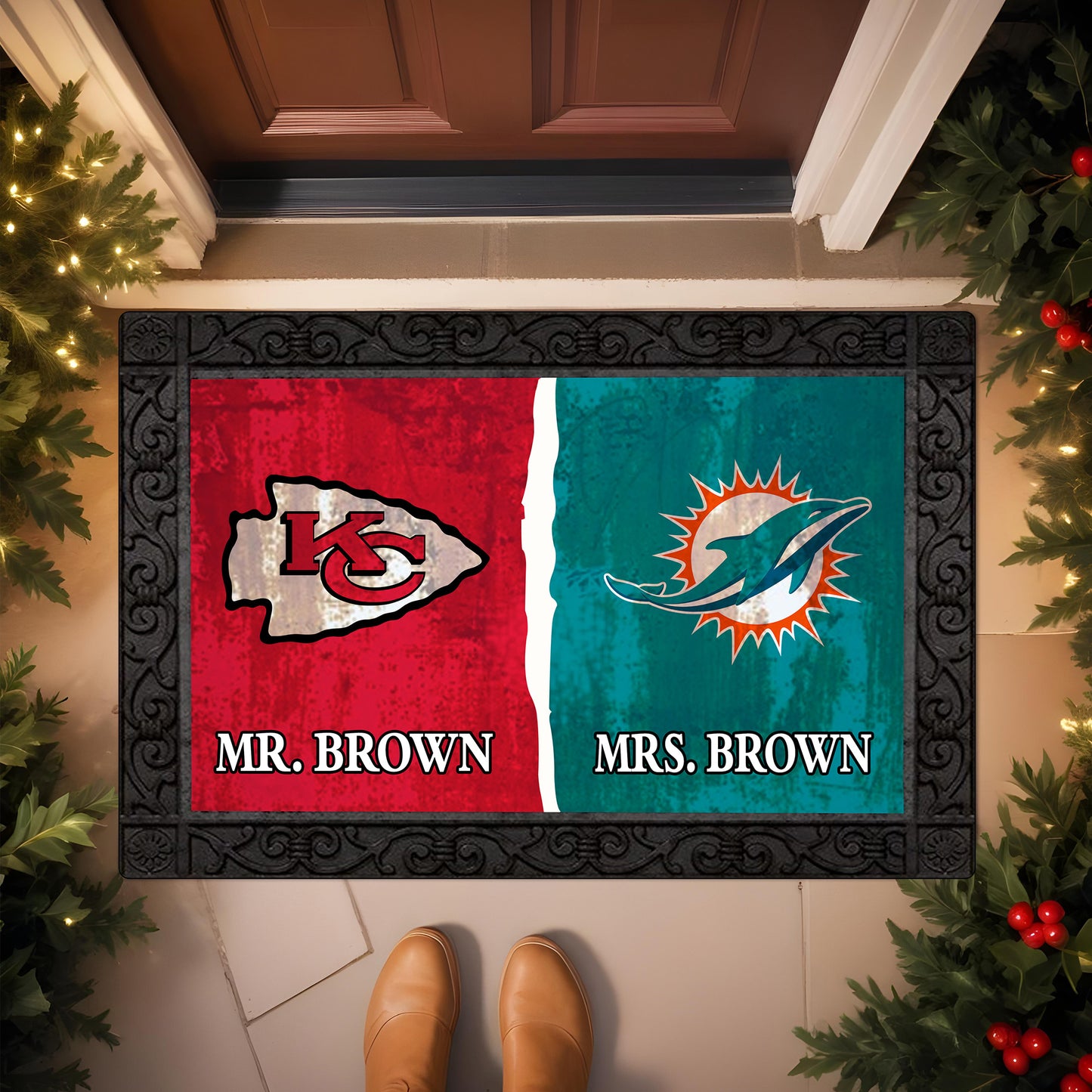 House Divided Doormat Custom Husband, Wife Name And Choose Your Team, Gift For Family ETRG-62671