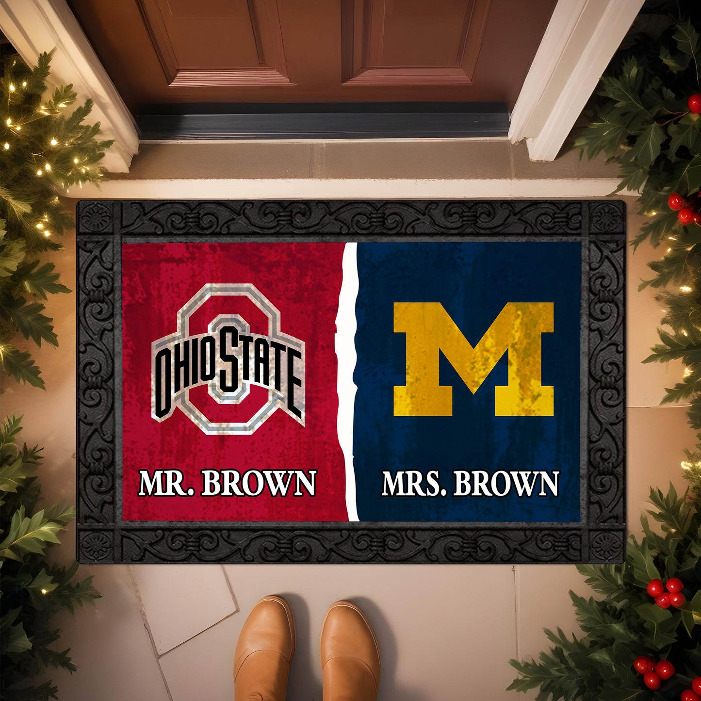 House Divided Doormat Custom Husband, Wife Name And Choose Your Team, Gift For Family ETRG-62671