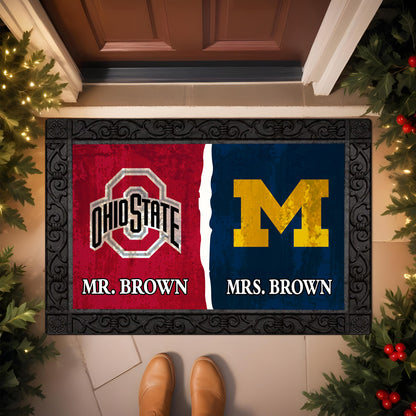 House Divided Doormat Custom Husband, Wife Name And Choose Your Team, Gift For Family ETRG-62671