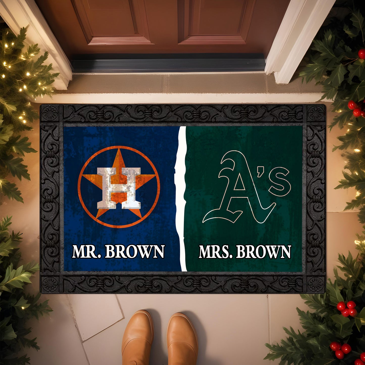 House Divided Doormat Custom Husband, Wife Name And Choose Your Team, Gift For Family ETRG-62671