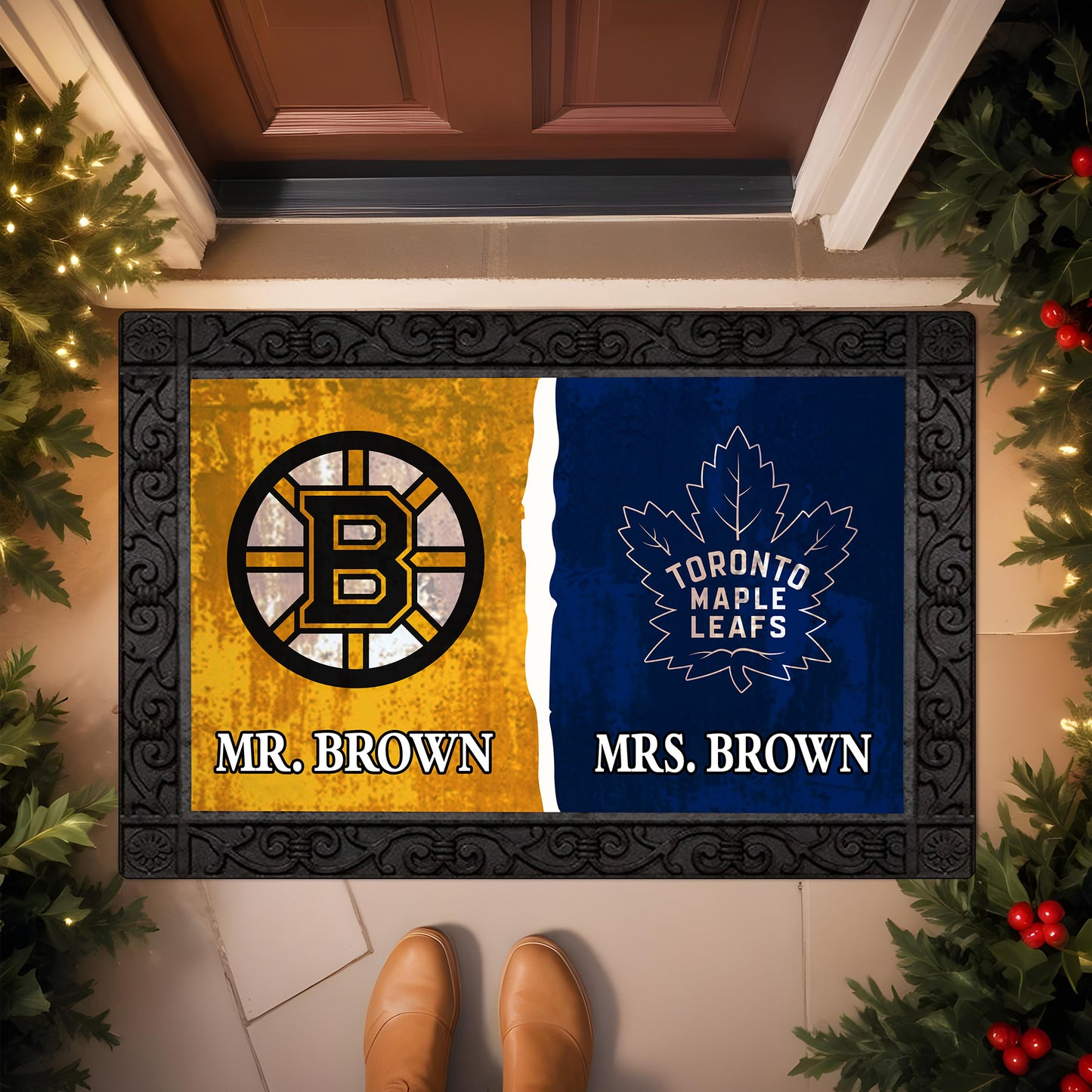 House Divided Doormat Custom Husband, Wife Name And Choose Your Team, Gift For Family ETRG-62671