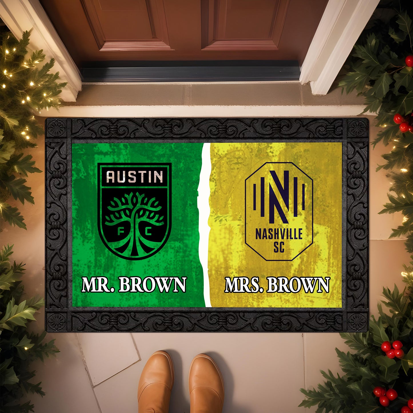 House Divided Doormat Custom Husband, Wife Name And Choose Your Team, Gift For Family ETRG-62671