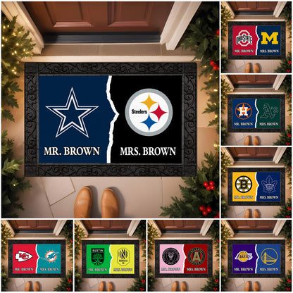 House Divided Doormat Custom Husband, Wife Name And Choose Your Team, Home Decor ETRG-62676