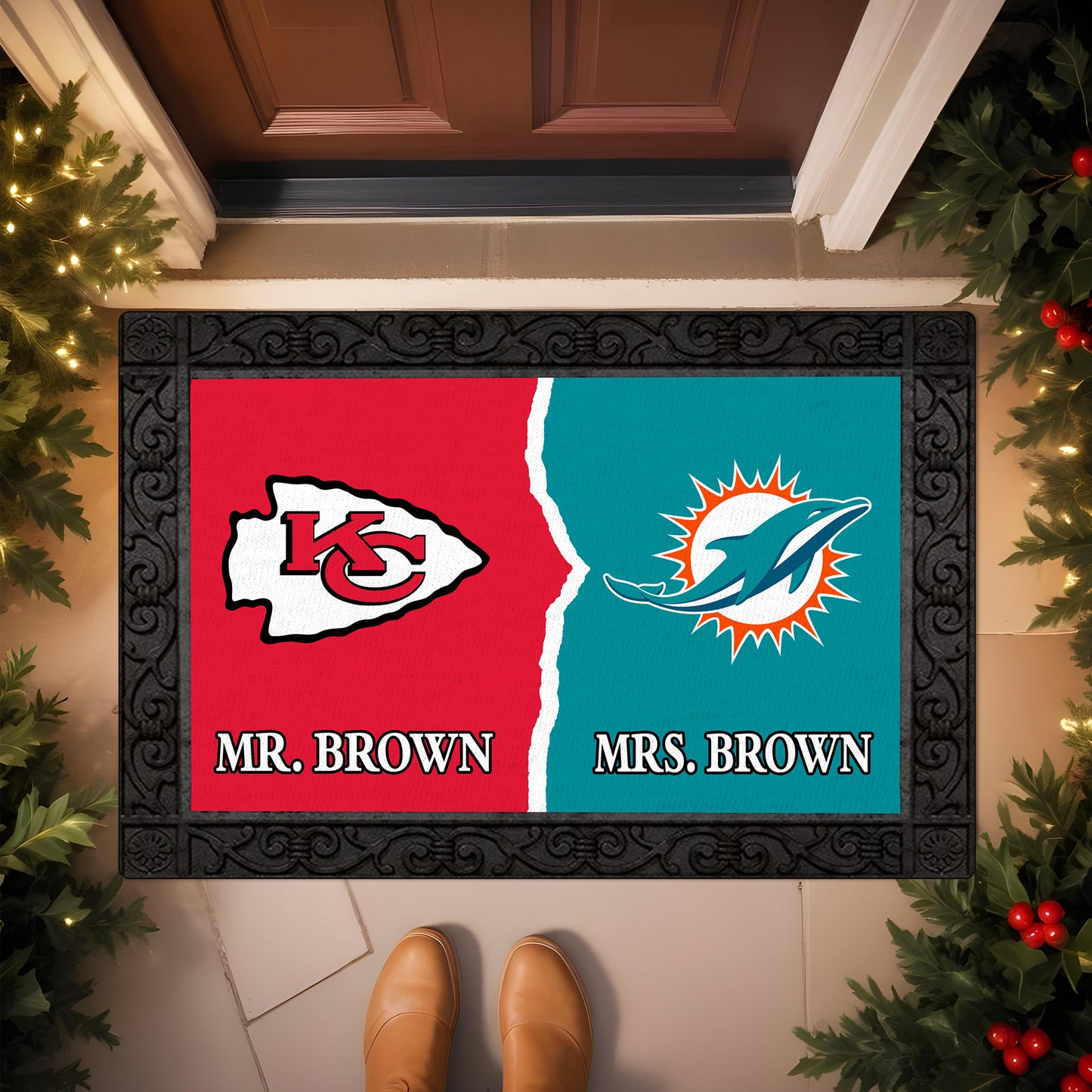 House Divided Doormat Custom Husband, Wife Name And Choose Your Team, Home Decor ETRG-62676