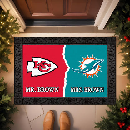 House Divided Doormat Custom Husband, Wife Name And Choose Your Team, Home Decor ETRG-62676