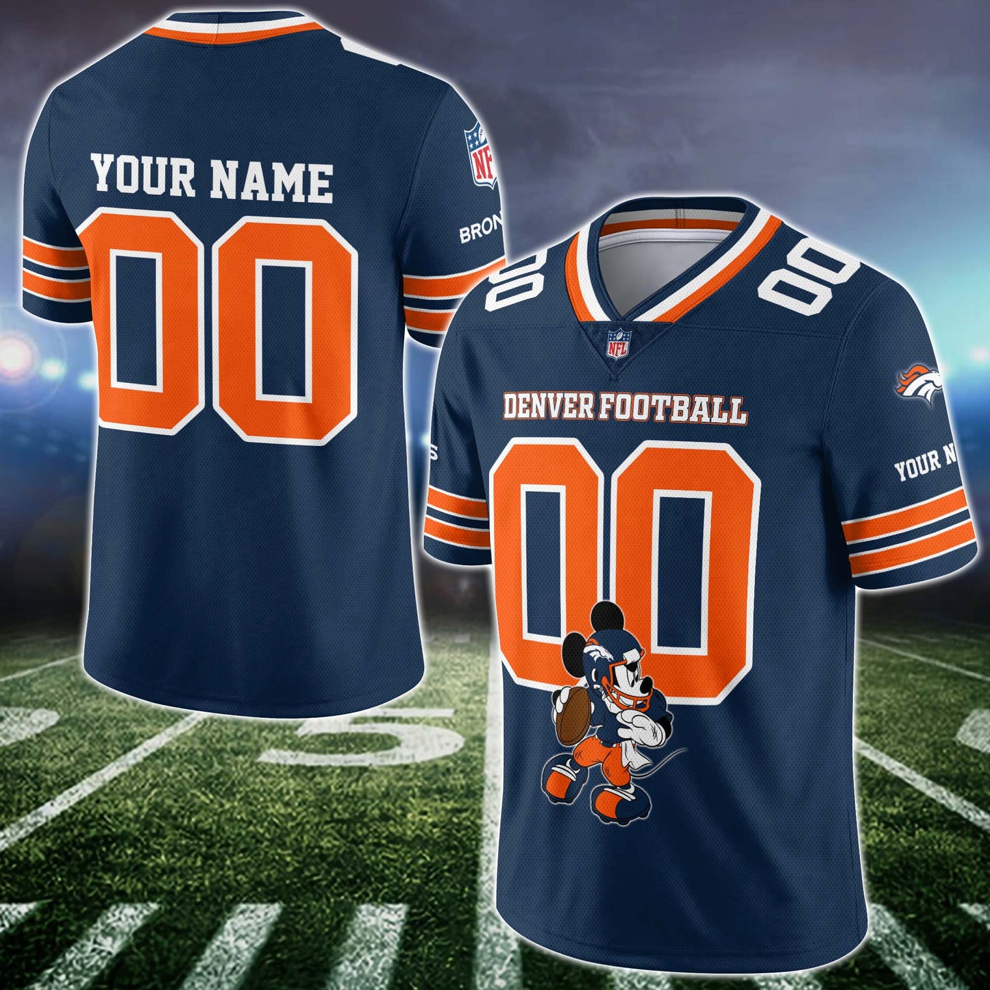 Denver Broncos Vneck Football Jersey Custom Name and Number, Football Team Gift for Fans ETUA-10023780