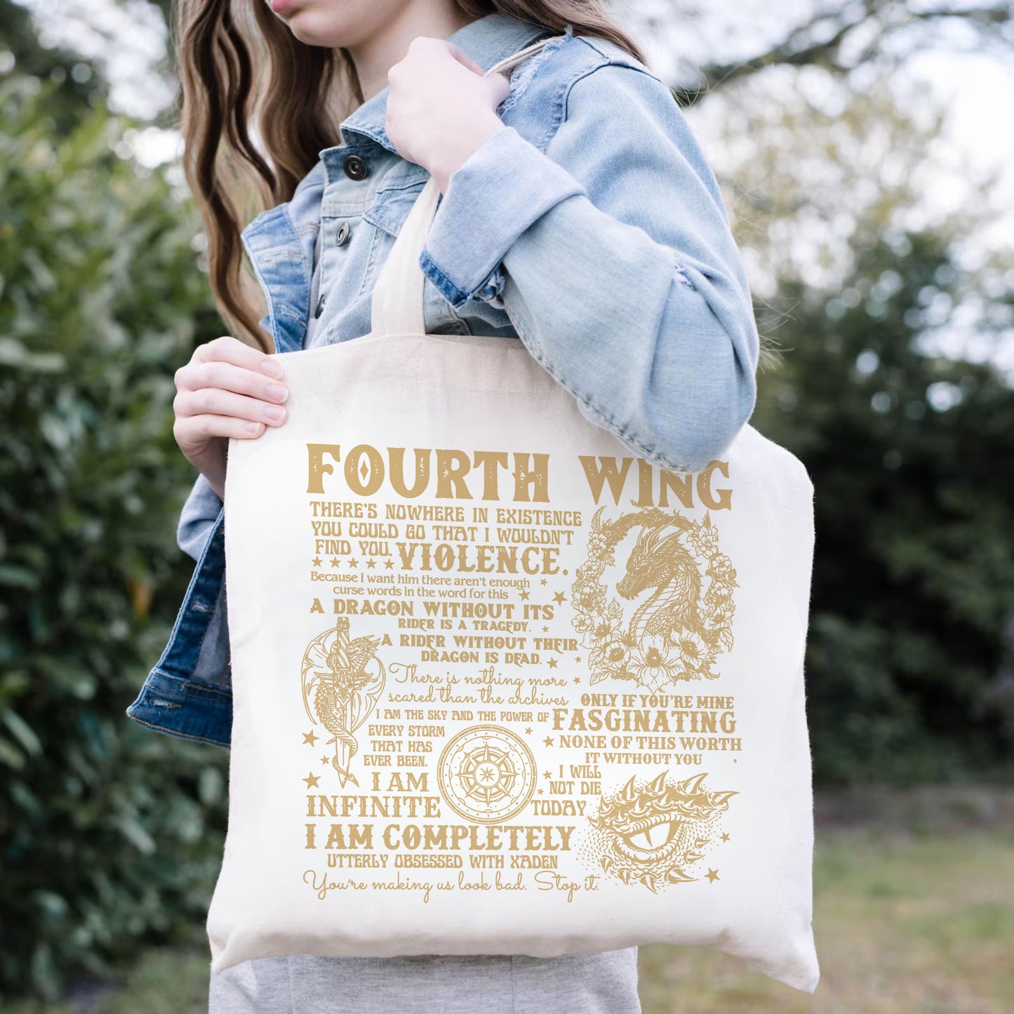 Fourth Wing Tote Bag – Bookish Quotes Canvas Bag