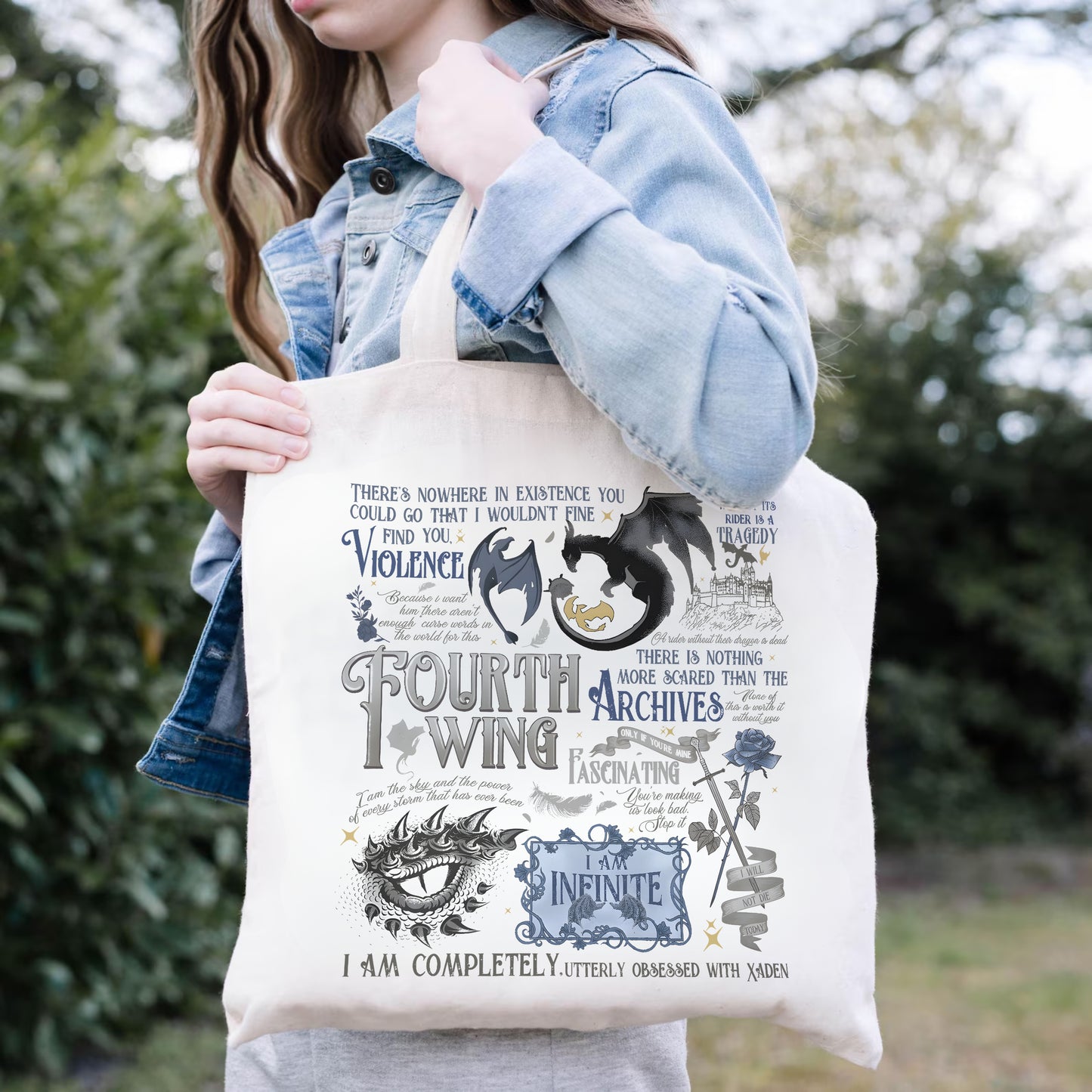 Fourth Wing Quote Tote – Xaden Obsessed Book Bag