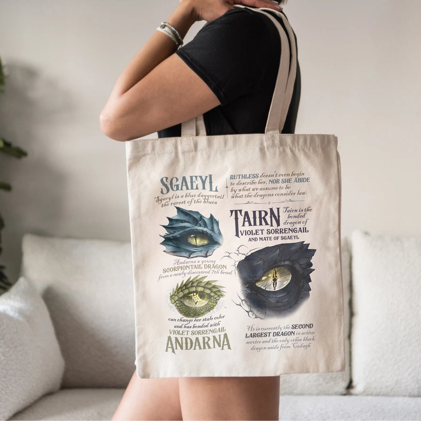 Fourth Wing Dragon Eyes Tote Bag – Tairn, Sgaeyl & Andarna