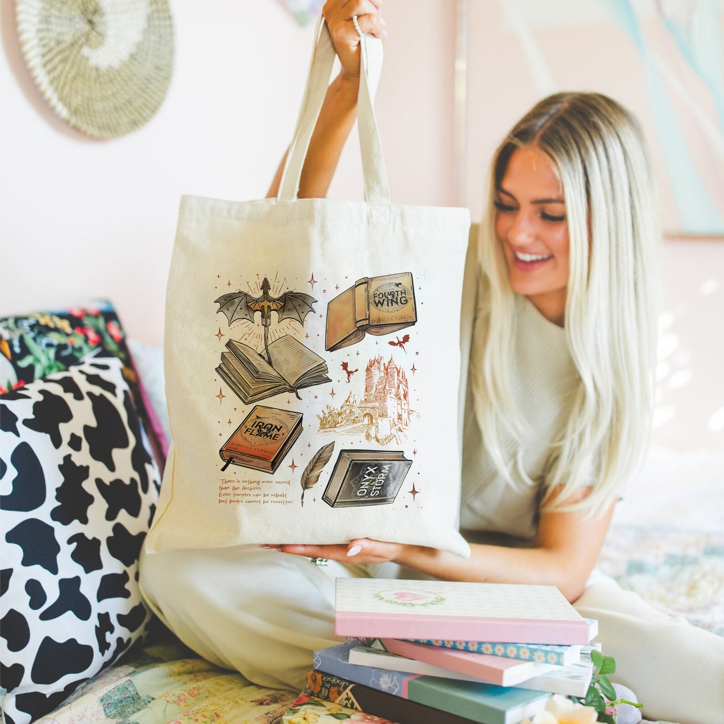 Fourth Wing Bookstack Tote Bag – Empyrean Series Design