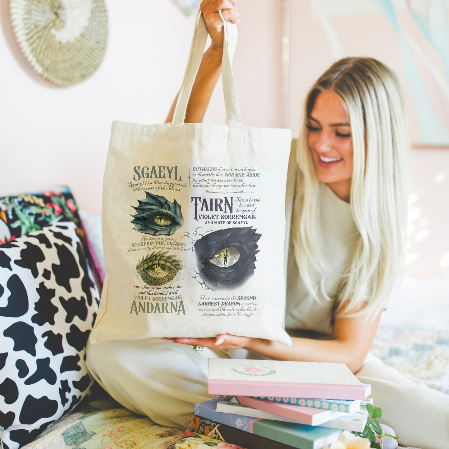 Fourth Wing Dragon Eyes Tote Bag – Tairn, Sgaeyl & Andarna