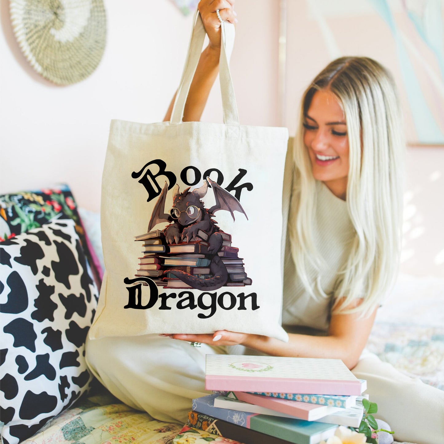 Book Dragon Tote Bag – Literary Lover Gift