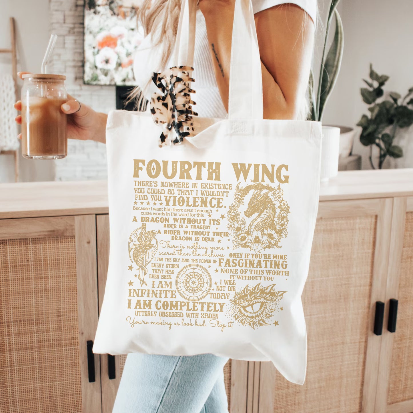 Fourth Wing Tote Bag – Bookish Quotes Canvas Bag