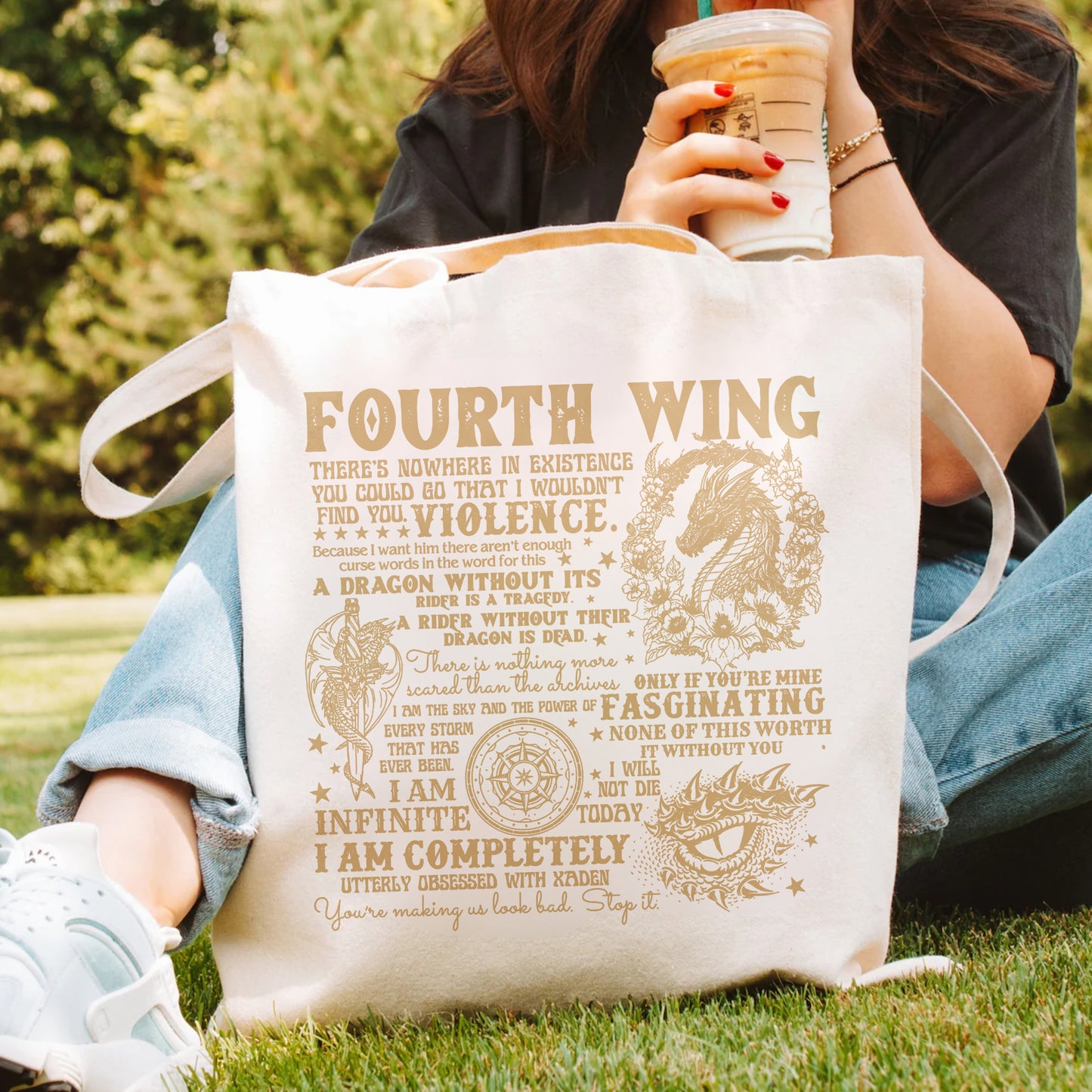 Fourth Wing Tote Bag – Bookish Quotes Canvas Bag