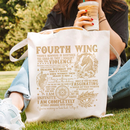 Fourth Wing Tote Bag – Bookish Quotes Canvas Bag