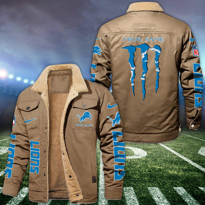 Detroit Lions Fleece Bomber Jacket Custom Name, Sport Jackets For Fan ETRG-09293710