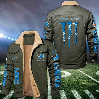 Detroit Lions Fleece Bomber Jacket Custom Name, Sport Jackets For Fan ETRG-09293710