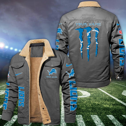 Detroit Lions Fleece Bomber Jacket Custom Name, Sport Jackets For Fan ETRG-09293710