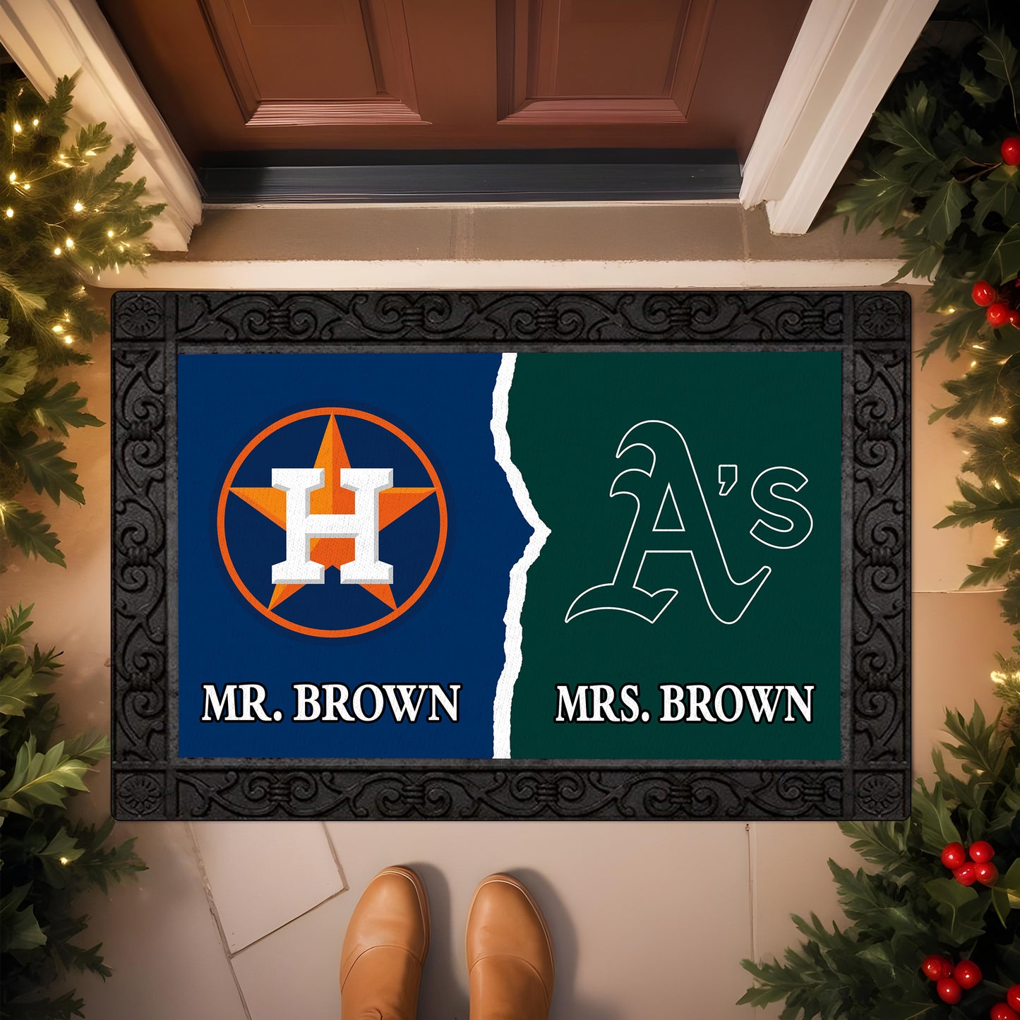 House Divided Doormat Custom Husband, Wife Name And Choose Your Team, Home Decor ETRG-62676