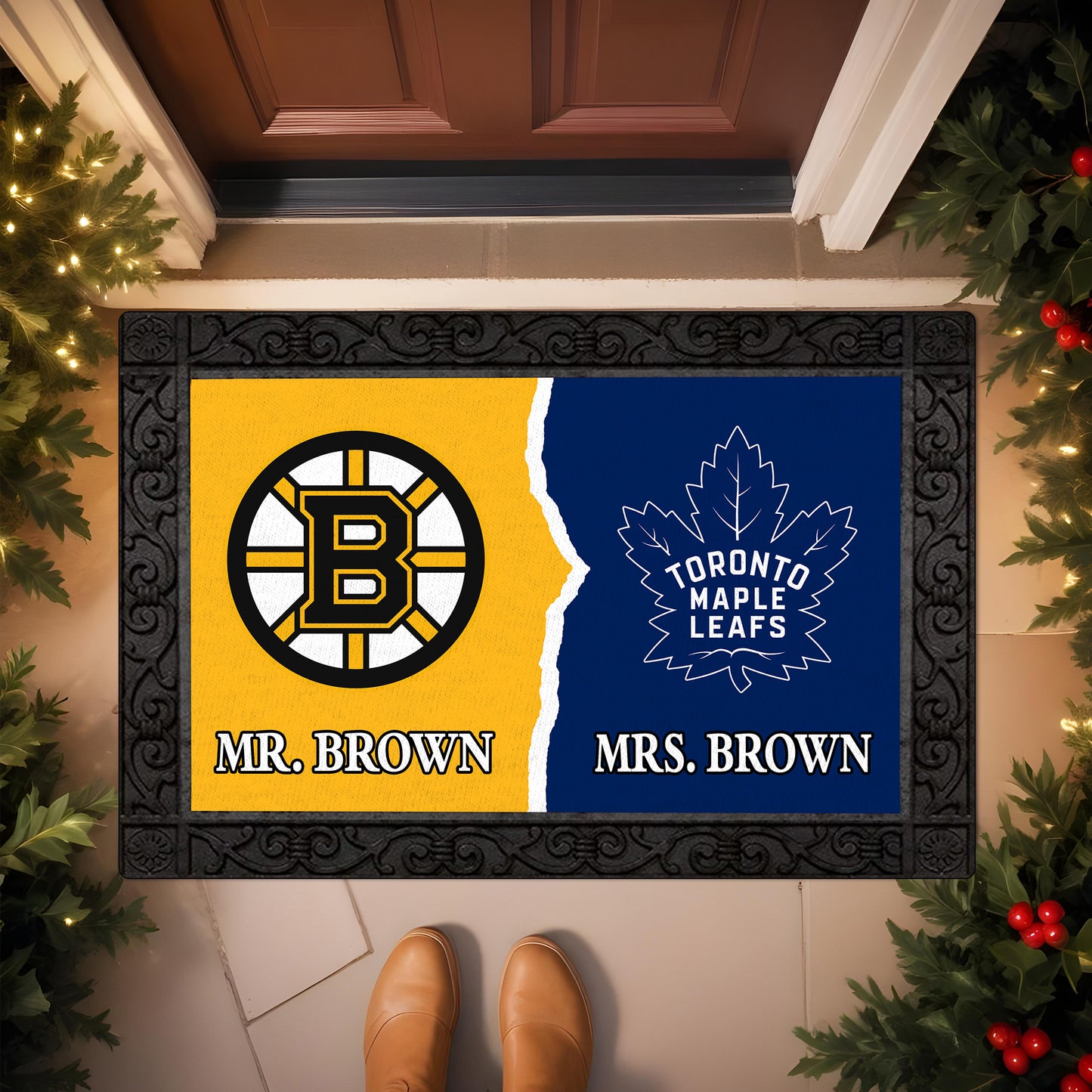 House Divided Doormat Custom Husband, Wife Name And Choose Your Team, Home Decor ETRG-62676