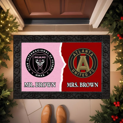 House Divided Doormat Custom Husband, Wife Name And Choose Your Team, Home Decor ETRG-62676