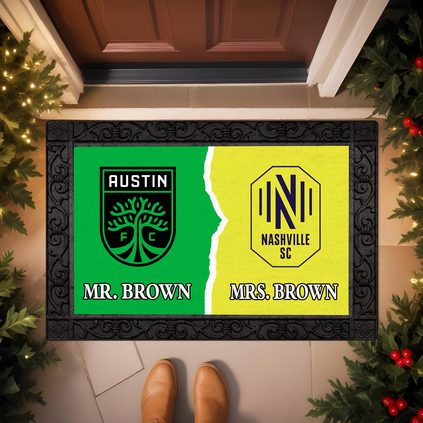 House Divided Doormat Custom Husband, Wife Name And Choose Your Team, Home Decor ETRG-62676