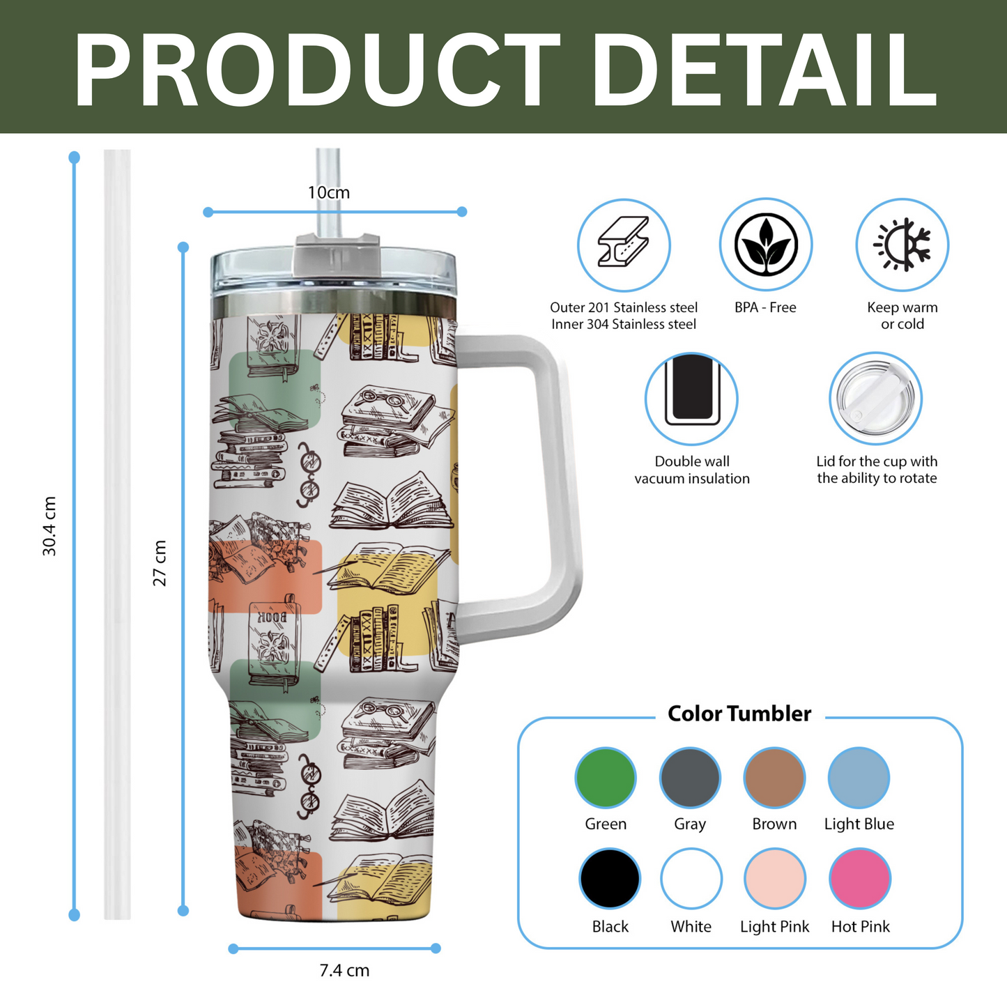 Vintage Bookish Tumbler – Stainless Steel, Dark Academia Style