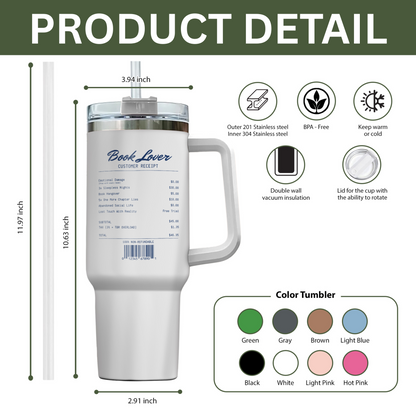 Book Lover Receipt Stainless Steel Tumbler
