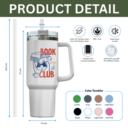 Book Club Cat Tumbler – Stainless Steel, Reader Gift