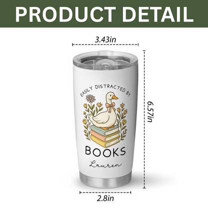Custom Name Duck Book Lover Stainless Steel Tumbler