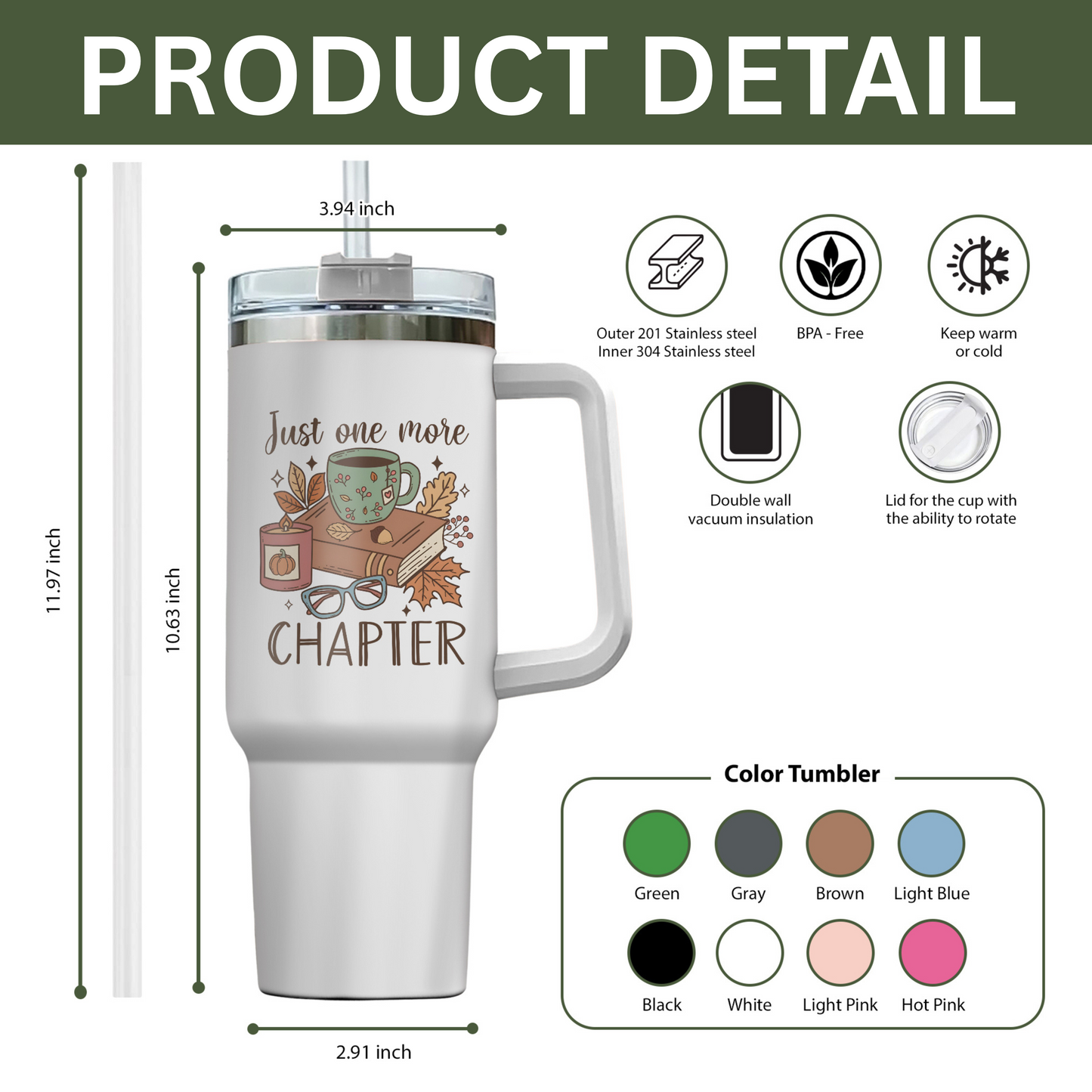 Just One More Chapter Stainless Steel Tumbler