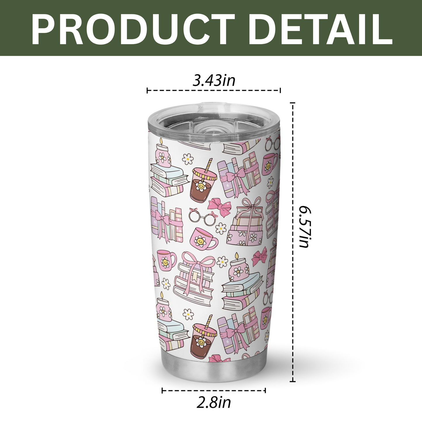Bookish Boba Tumbler – 20oz & 40oz Pink Aesthetic Cup