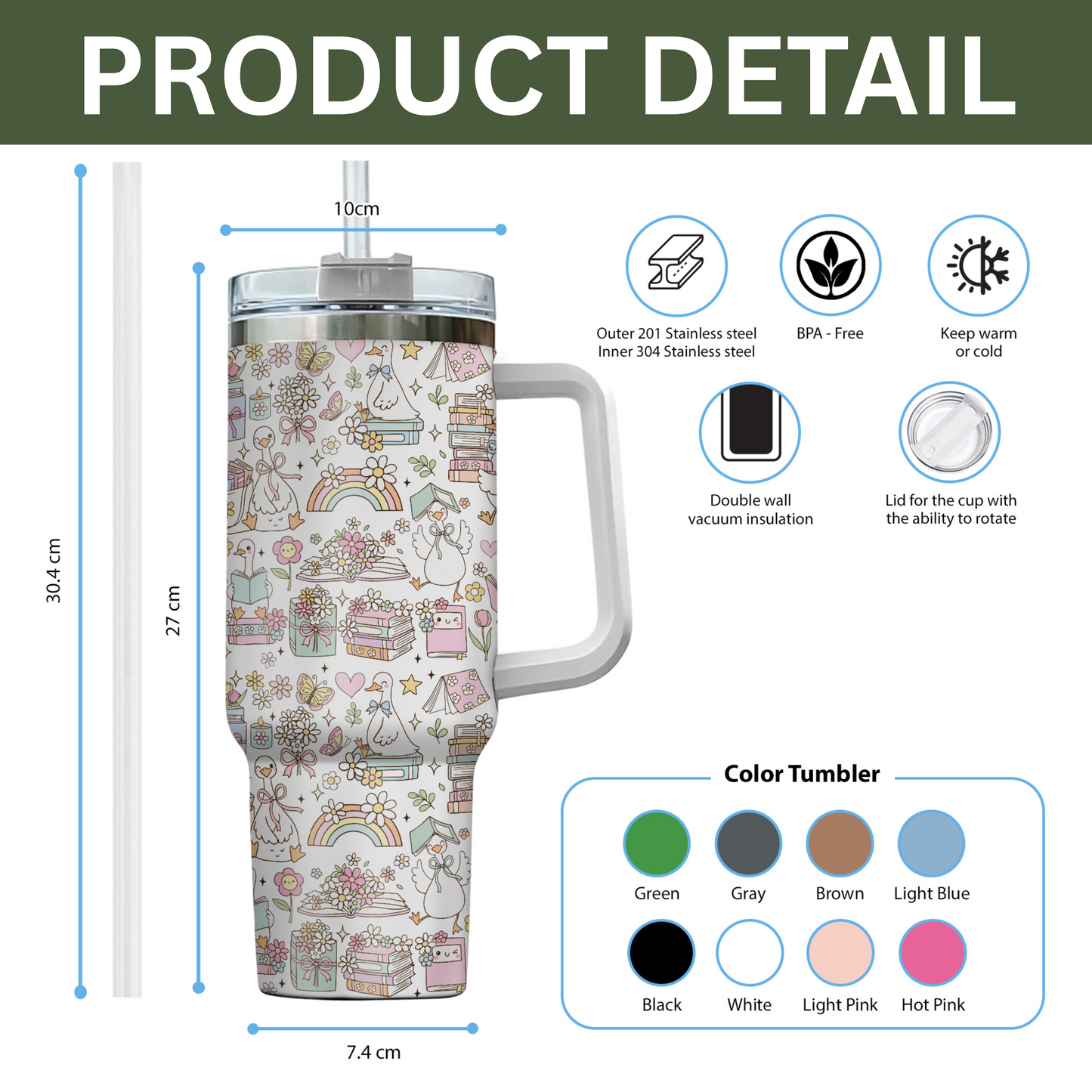 Bookish Floral Rainbow Stainless Steel Tumbler