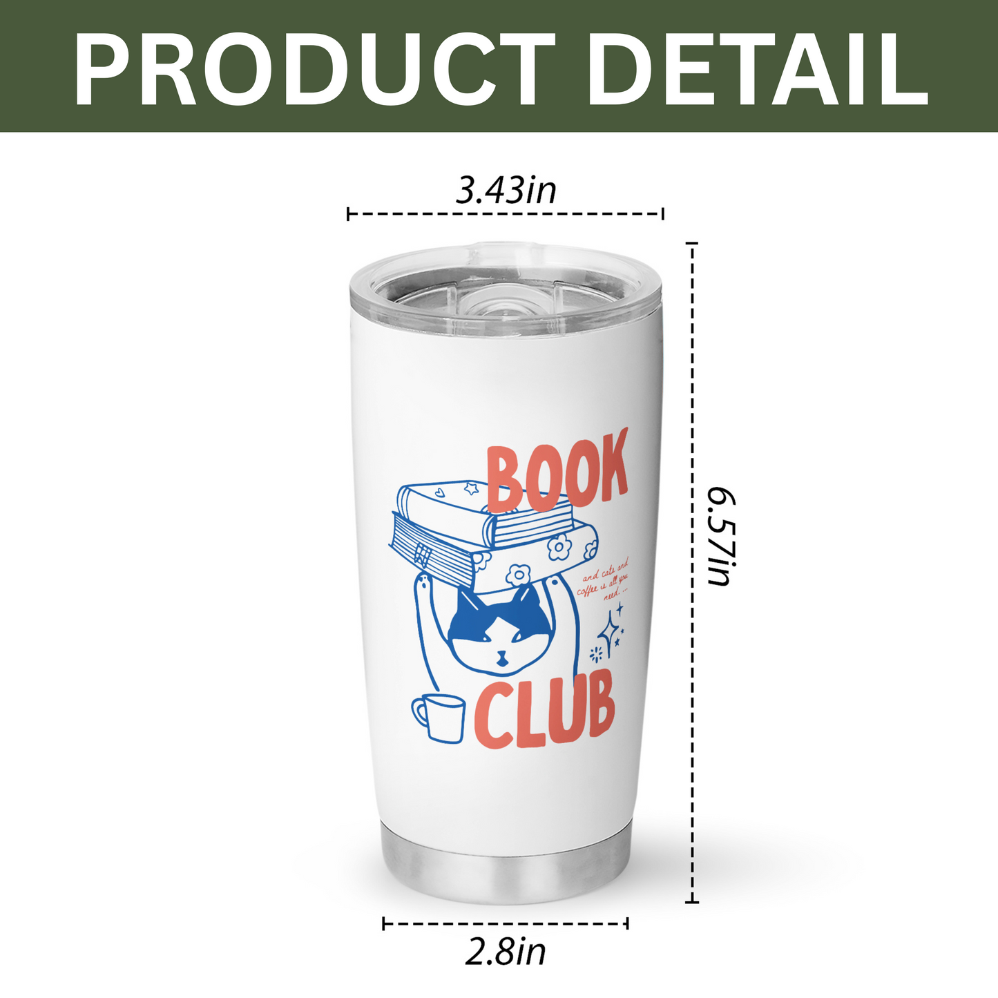 Book Club Cat Tumbler – Stainless Steel, Reader Gift