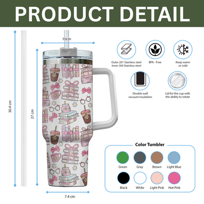 Bookish Boba Tumbler – 20oz & 40oz Pink Aesthetic Cup