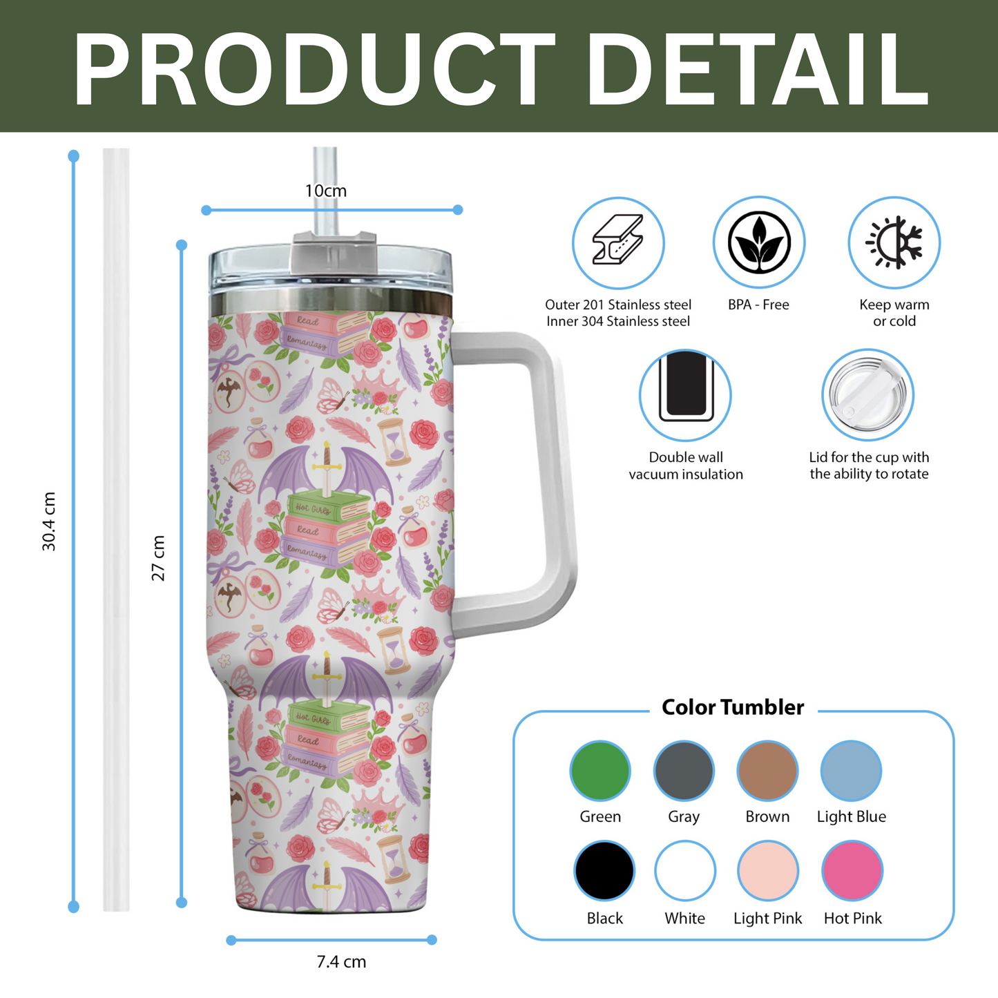 Romantasy Dragon Tumbler – 20oz & 40oz Fantasy Book Cup
