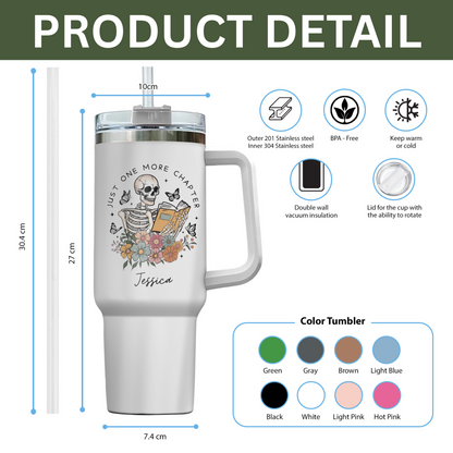 Custom Name Skeleton Reading Stainless Steel Tumbler