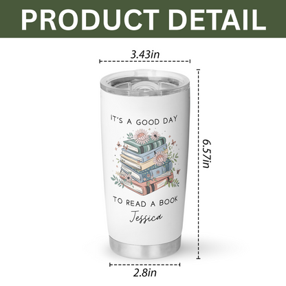 Custom Name Book Stack Reading Day Stainless Steel Tumbler